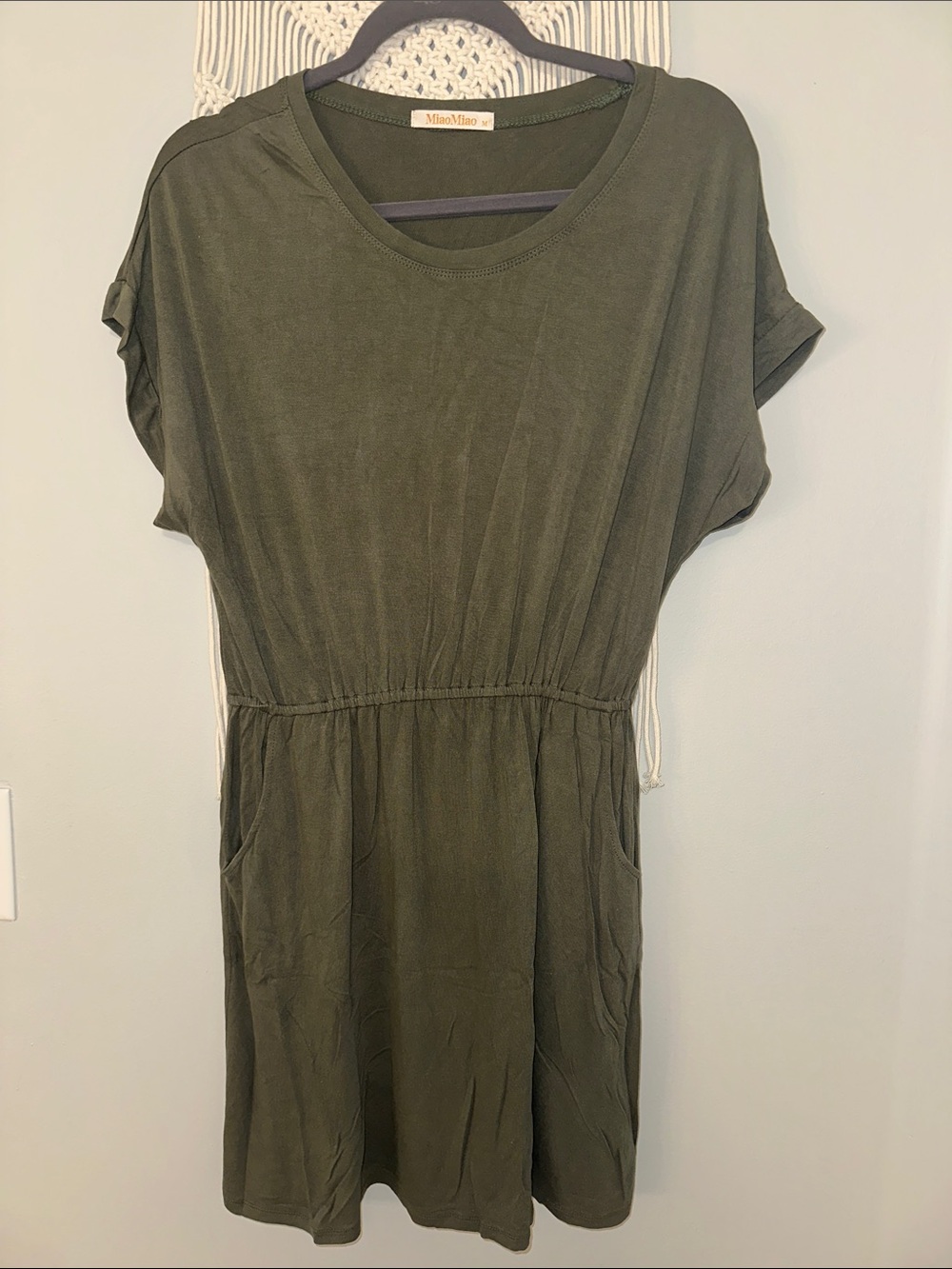 Olive Green Drawstring Mini Dress